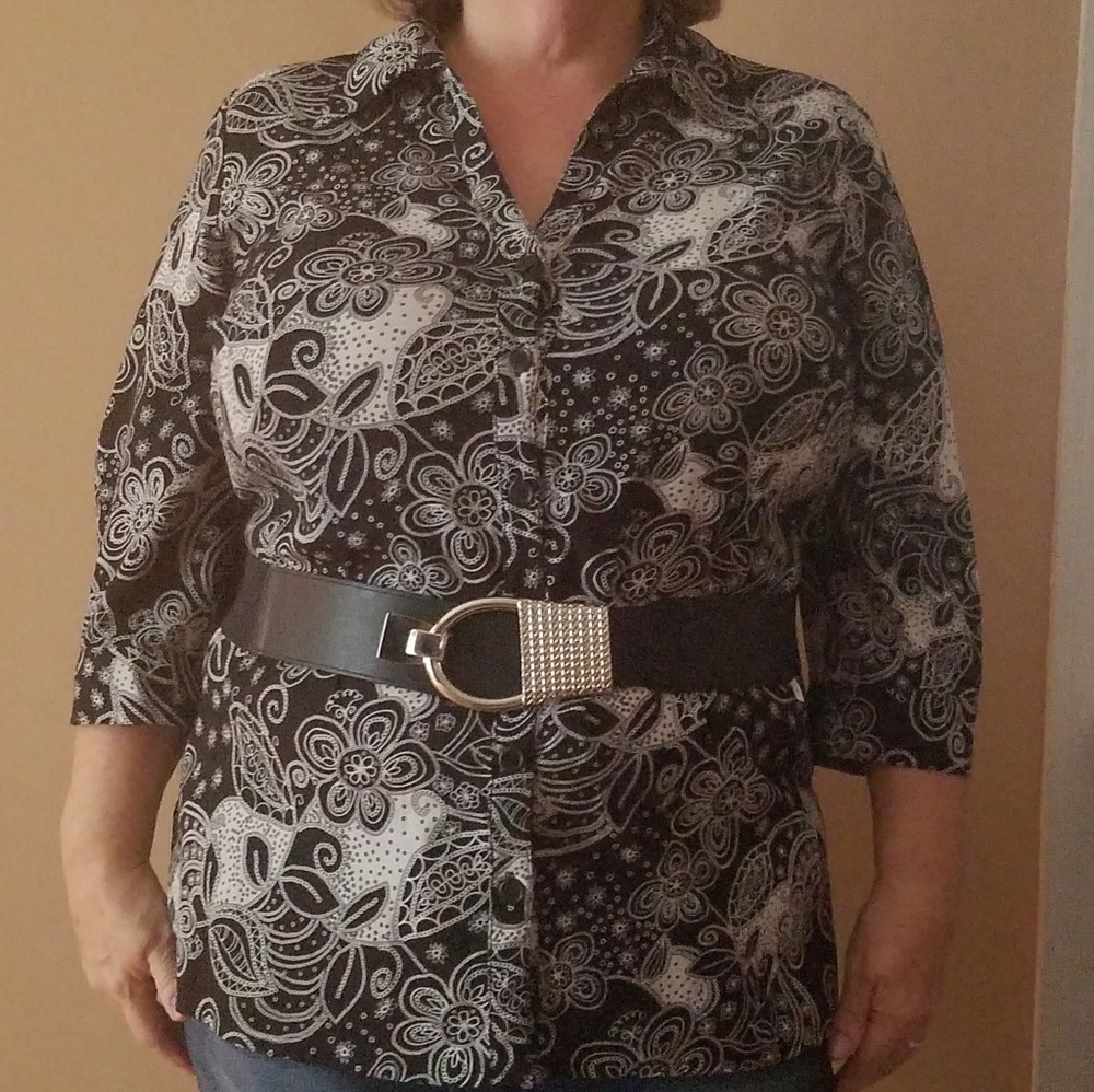 New York Design Studio printed button-down blouse